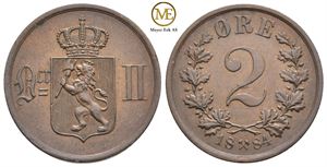 2 øre 1884 Oscar II. Kv.0/01