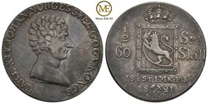 1/2 speciedaler 1821 Carl XIV Johan. Kv.1+