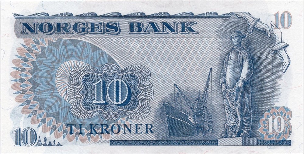 10 kroner 1973 QJ erstatningsseddel. Kv.0