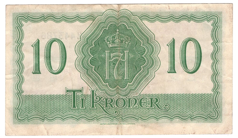 10 kroner 1944 Z.443786. London Utg. Kv.1/1+