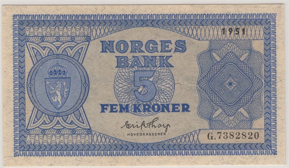 5 kroner 1951 G.7382820. Kv.0/01