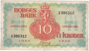 10 kroner 1944 Z.386312. Kv.1+