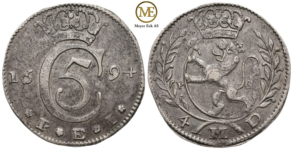 4 mark 1694 Christian V. Kv.1+