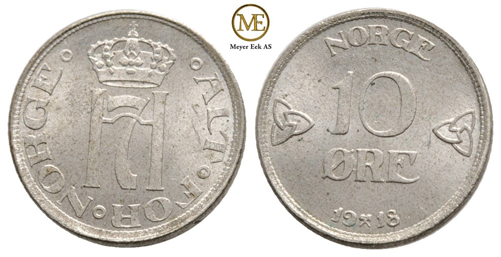 10 øre 1918 Haakon VII. Kv.0