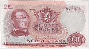 100 kroner 1970 X.5130002. Erstatningsseddel. Kv.0