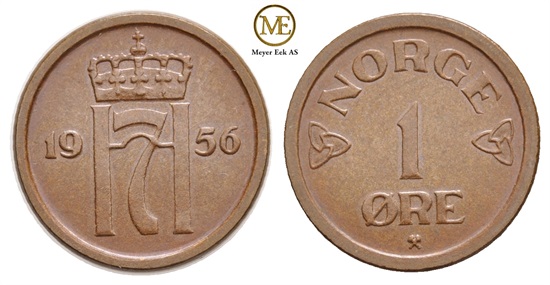 1 øre 1956 Haakon VII. Kv.0