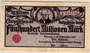 Danzig 500 millioner mark 26.9.1923 Ex.Skanfil 13.10.17 Kv.1+