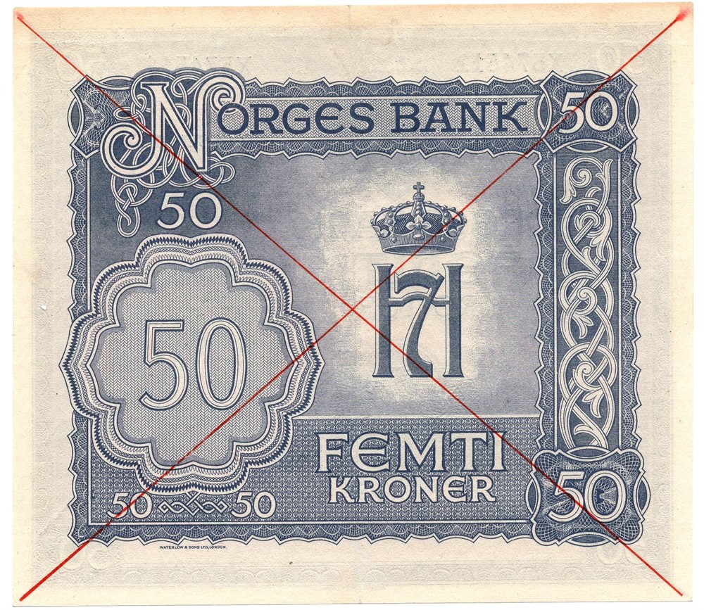 50 kroner 1944 London utgaven med kryss. Kv.0/01