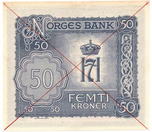 50 kroner 1944 London utgaven med kryss. Kv.0/01