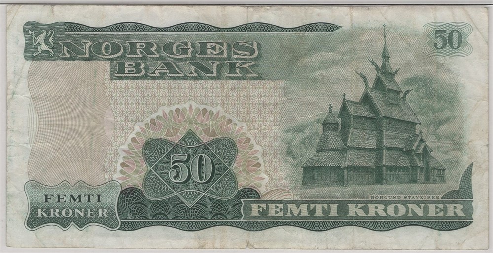 50 kroner 1972 X.3091390 erstatningsseddel. Kv.1-