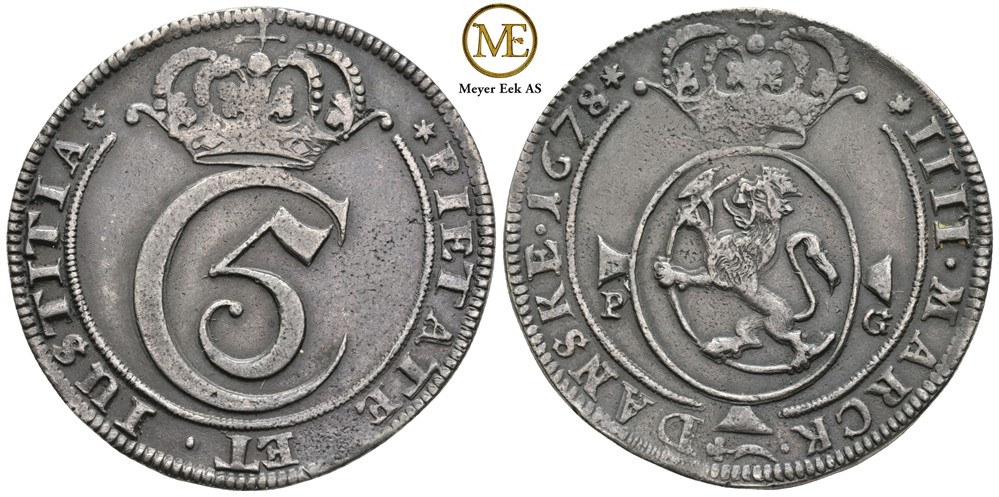 4 mark 1678 Christian V. Kv.1+