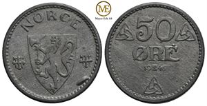 50 øre 1945 zink. Haakon VII. Kv.01