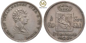 1/2 speciedaler 1835 Carl XIV Johan. Kv.1+/01