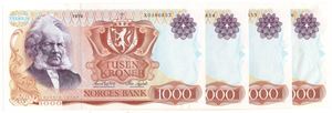 1000 kroner 1978 X. Erstatningssedler i serie. Kv.0