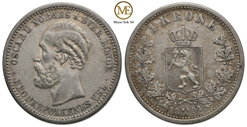 1 krone 1894 Oscar II. Kv.1+/01