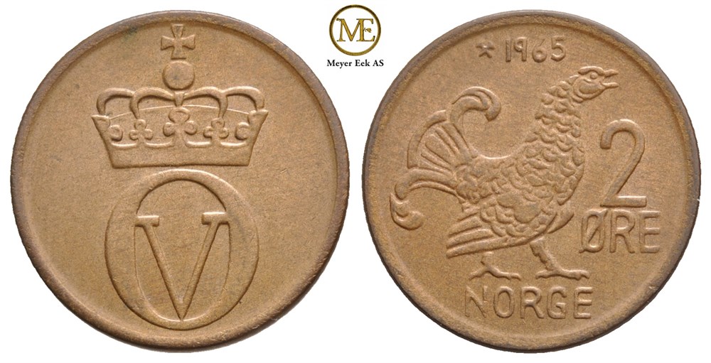2 øre 1965 Olav V. Kv.0