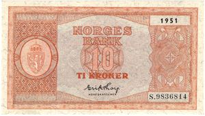 10 kroner 1951 S.9836814. Kv.0