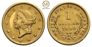 1 dollar 1849 Liberty head. Kv.1+