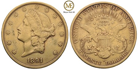 20 dollar 1891 S. Liberty head. Kv.1/1+