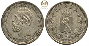 50 øre 1887 Oscar II. Kv.1+/01