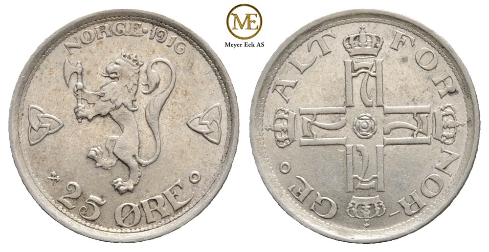 25 øre 1916 Haakon VII. Kv.0