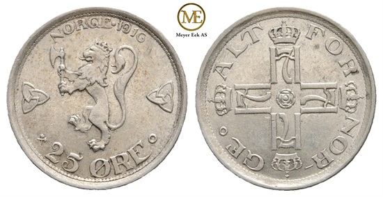 25 øre 1916 Haakon VII. Kv.0