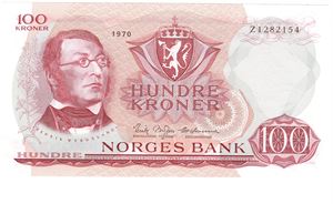 100 kroner 1970 Z. 1-million erstatningsseddel. Kv.0