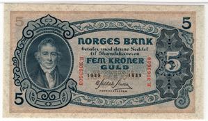 5 kroner 1939 R. Kv.0