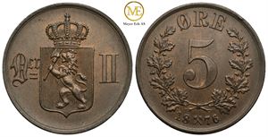 5 øre 1876 Oscar II. Kv.0