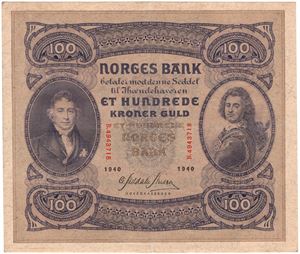 100 kroner 1940 B.4943718. Kv.01