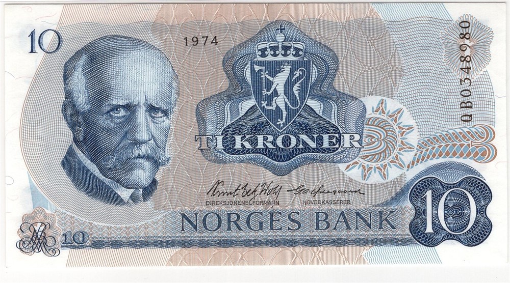 10 kroner 1974 QB erstatningsseddel. Kv.0