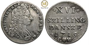 16 skilling 1715 Frederik IV. Kv.1+/01