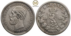 1 krone/30 sk. 1875 Oscar II. Kv.1/1+