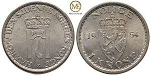 1 krone 1954 Haakon VII. Kv.0