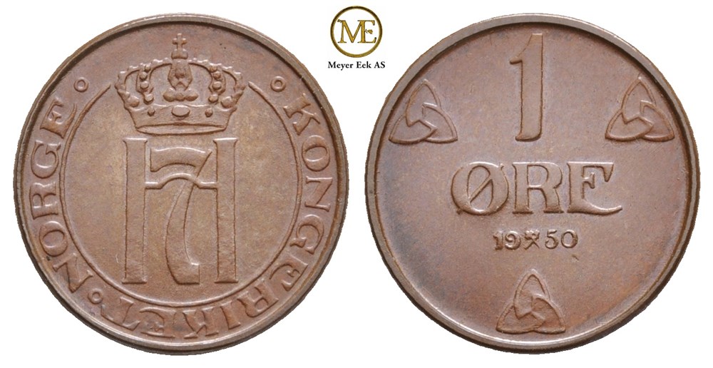 1 øre 1950 Haakon VII. Kv.0