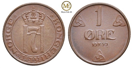 1 øre 1950 Haakon VII. Kv.0