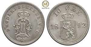 10 øre 1892 Oscar II. Kv.0