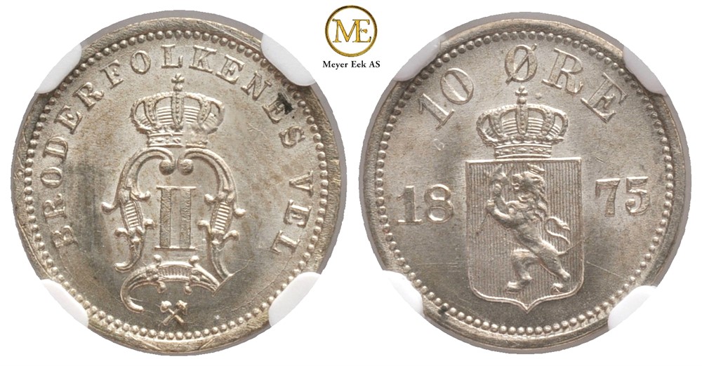 10 øre 1875 Oscar II. Kv.0