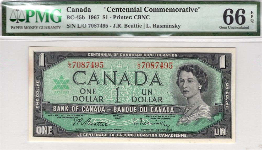 1 dollar 1967 Canada. 66 EPQ. Kv.0