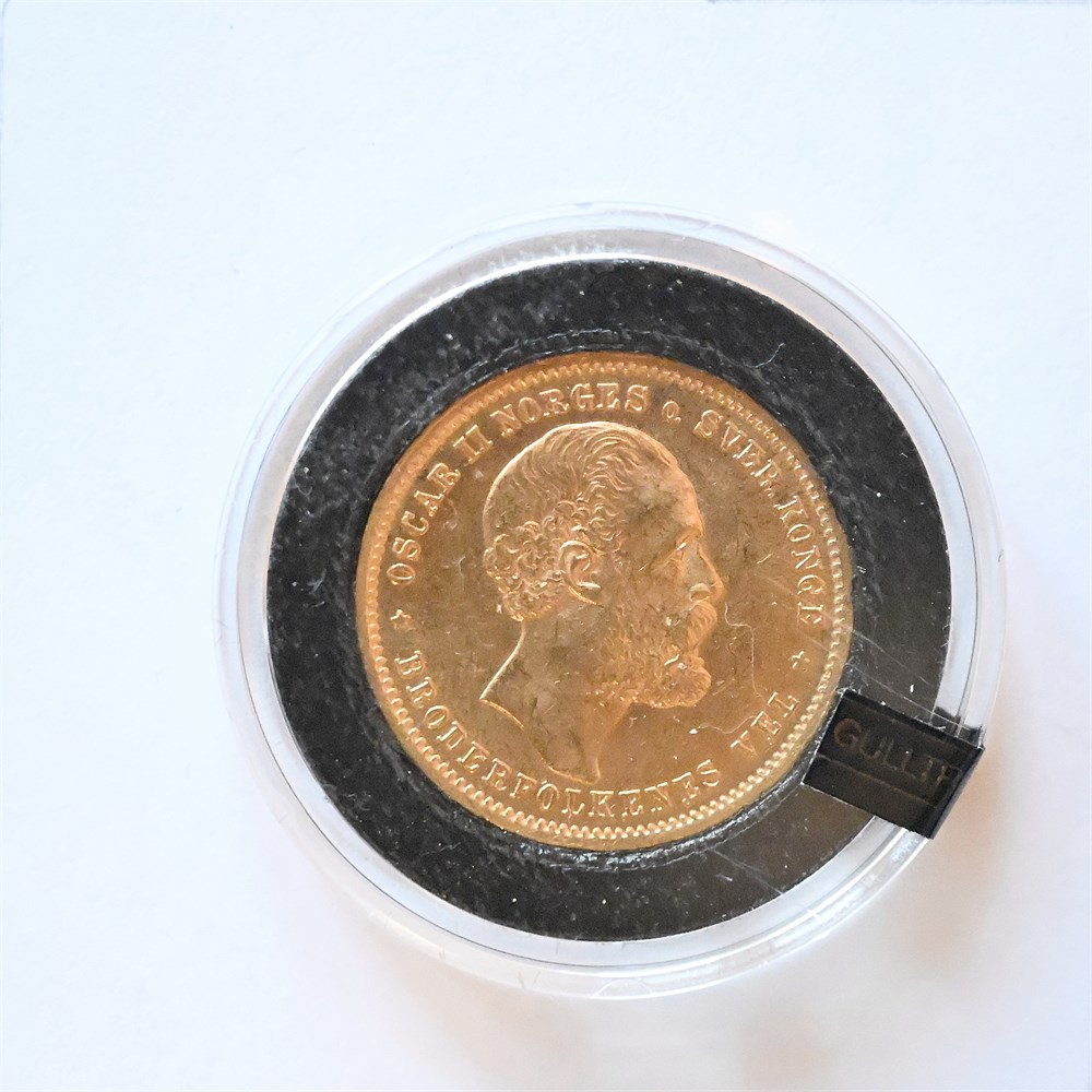 Norge 20 kroner 1877 fra Gulltransporten kv. 0/01