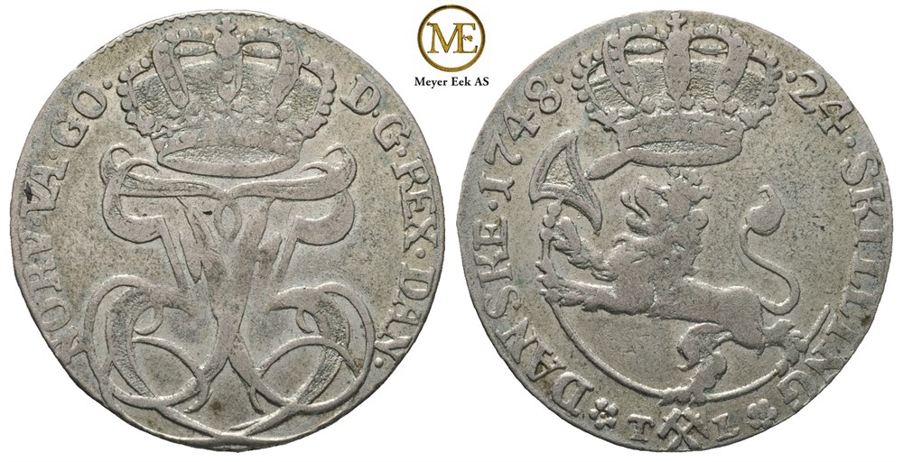24 Skilling 1748 Frederik V. Kv.1+