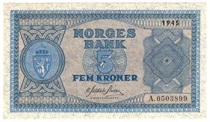 5 kroner 1945 A.0503899. Kv.0/01