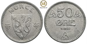 50 øre 1942 zink. Haakon VII. Kv.0