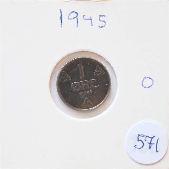 Norge 1 øre 1945 jern kv. 0