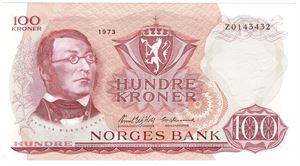 100 kroner 1973 Z.0143432. Erstatningsseddel. Kv.01