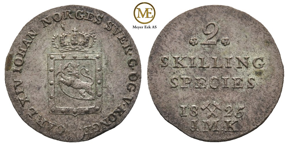 2 skilling 1825 Carl XIV Johan. Kv.0/01