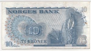 10 kroner 1972 QK. Erstatningsseddel. Gradert til 30 very fine hos PMG. Kv.1