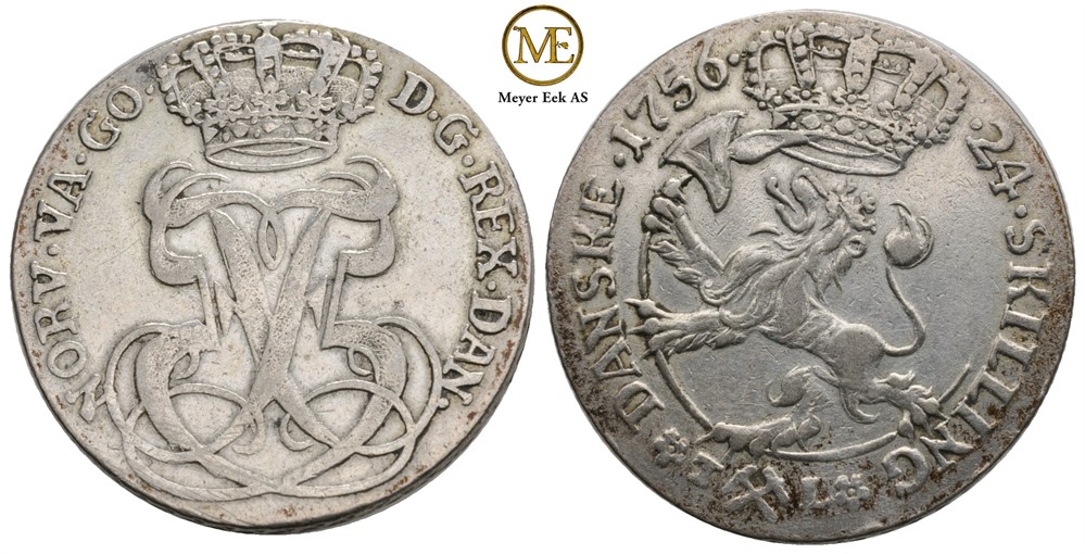 24 skilling 1756 Frederik V. NMD.13. Kv.01