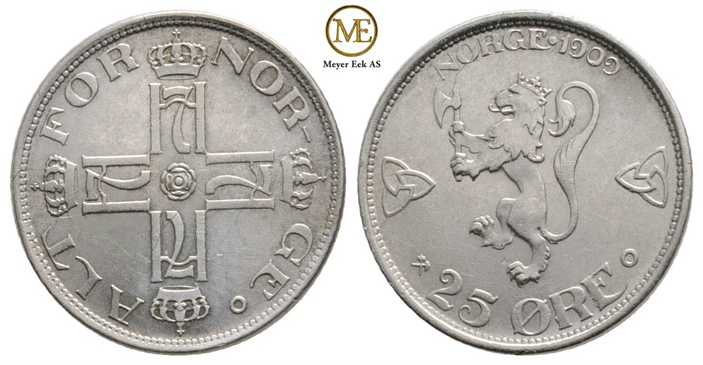 25 øre 1909 Haakon VII. Kv.0