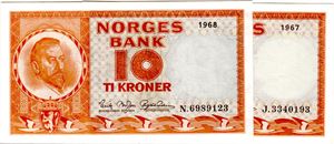 10 kroner 1967 J og 1968 N Kv.0